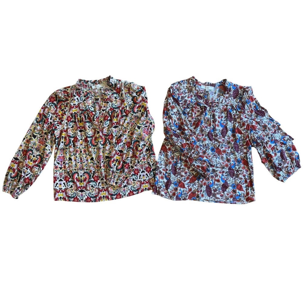 Loft Blouse Bundle Lot 2 Peacock Floral Paisley Boho Tops Multi Color Medium